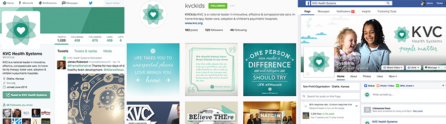 KVC Health Systems on social media - Facebook Twitter Instagram LinkedIn YouTube
