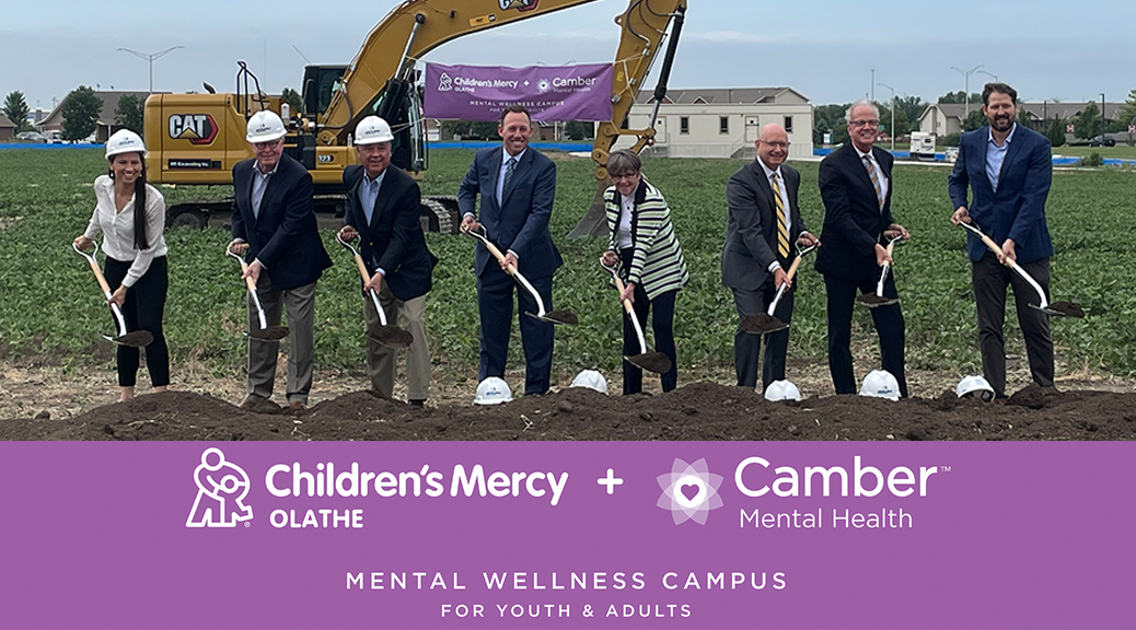 Groundbreaking photo of Children's Mercy Olathe and KVC Health Systems Camber Mental Health Mental Wellness Campus for Youth and Adults - Gov. Laura Kelly U.S. Senator Jerry Moran U.S. Rep. Sharice Davids Sunderland Foundations Former House Speaker Ron Ryckman