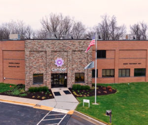 A drone photo showing the exterior of Camber Mental Health Kansas City, a residential treatment facility serving children and teens.