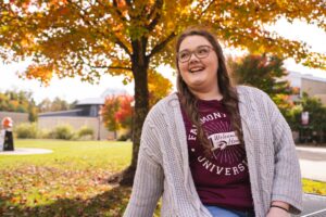 Young woman on college campus. 